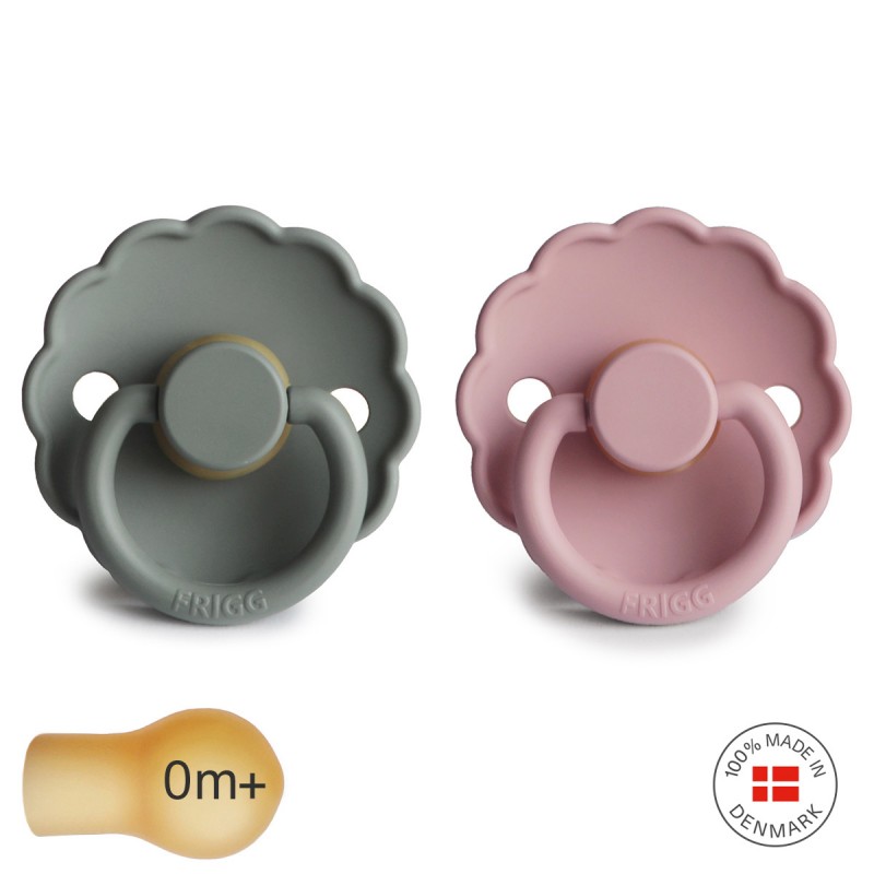 LATEX PACIFIER BLOCK 2 PACK DAISY FRENCH GRAY/BABY PIN 0+