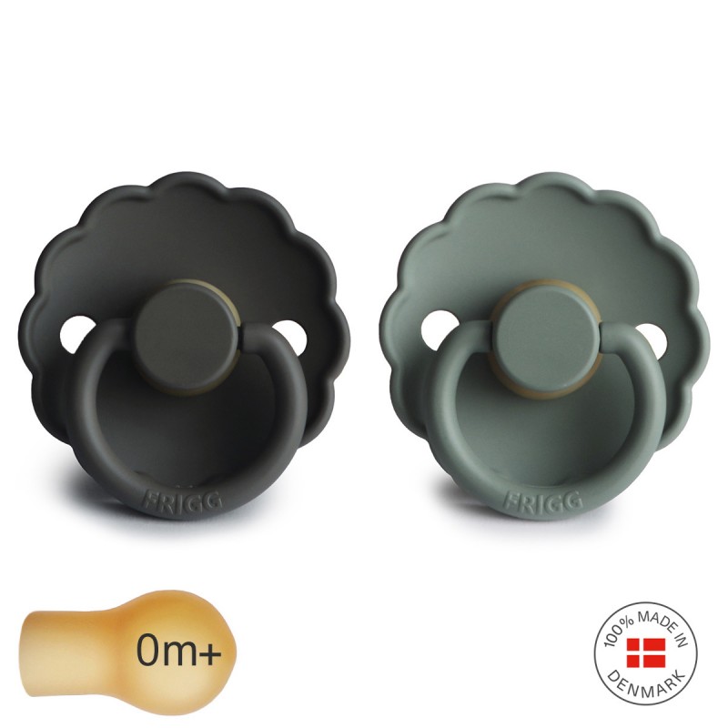 LATEX PACIFIER BLOCK 2 PACK DAISY GRAPHITE/LILY PAD 0+