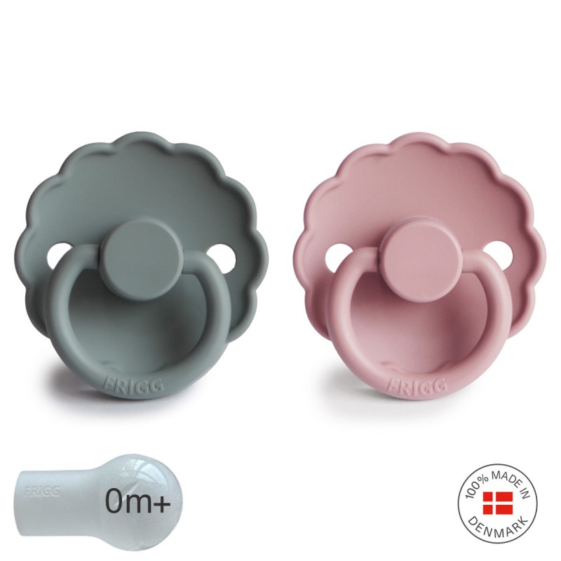 SILICONE PACIFIER BLOCK 2 PACK DAISY FRENCH GRAY/BABY PIN 0+