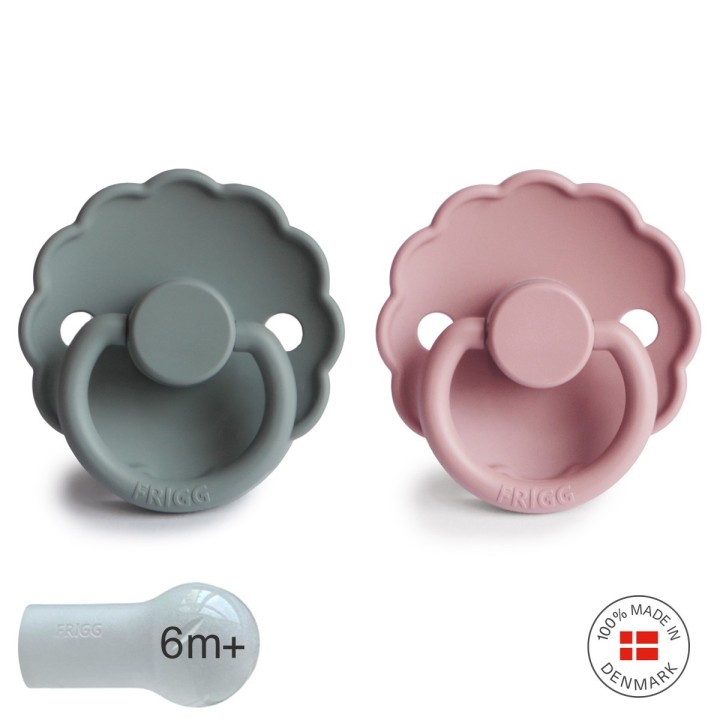 SILICONE PACIFIER BLOCK 2 PACK DAISY FRENCH GRAY/BABY PIN 6+
