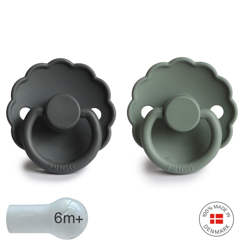 SILICONE PACIFIER BLOCK 2 PACK DAISY GRAPHITE/LILY PAD 6+