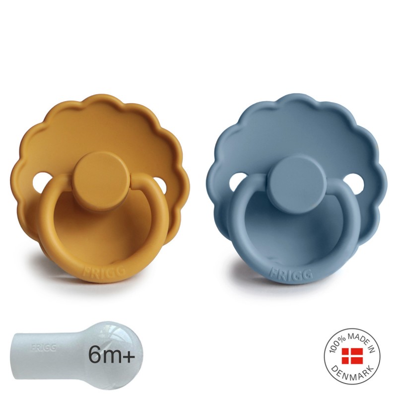 SILICONE PACIFIER BLOCK 2 PACK DAISY HONEY GOLD/GLACIER B 6+