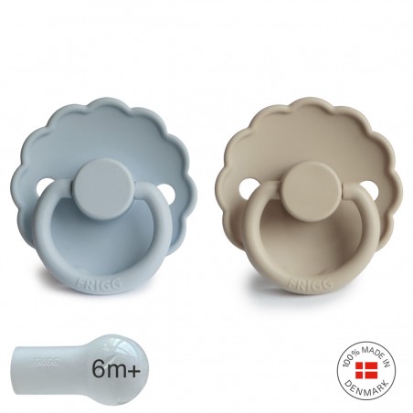 SILICONE PACIFIER BLOCK 2 PACK DAISY POWDER BLUE/SANDSTON 6+