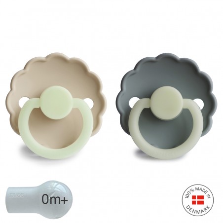 SILICONE PACIFIER NIGHT 2 PACK DAISY CREAM/FRENCH GRAY 0+