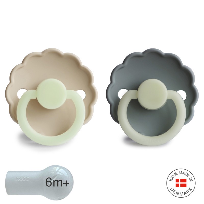 SILICONE PACIFIER NIGHT 2 PACK DAISY CREAM/FRENCH GRAY 6+