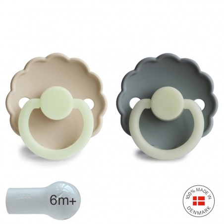 SILICONE PACIFIER NIGHT 2 PACK DAISY CREAM/FRENCH GRAY 6+