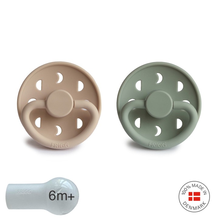 SILICONE PACIFIER BLOCK 2 PACK MOON PHASE CROISSANT/SAGE 6+