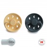 SILICONE PACIFIER BLOCK 2 PACK MOON PHASE PALE DAFFODIL/SLATE 0+