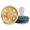 SILICONE PACIFIER BLOCK 2 PACK MOON PHASE PALE DAFFODIL/SLATE 0+