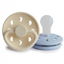 SILICONE PACIFIER BLOCK 2 PACK MOON PHASE POWDER BLUE/CREAM 0+