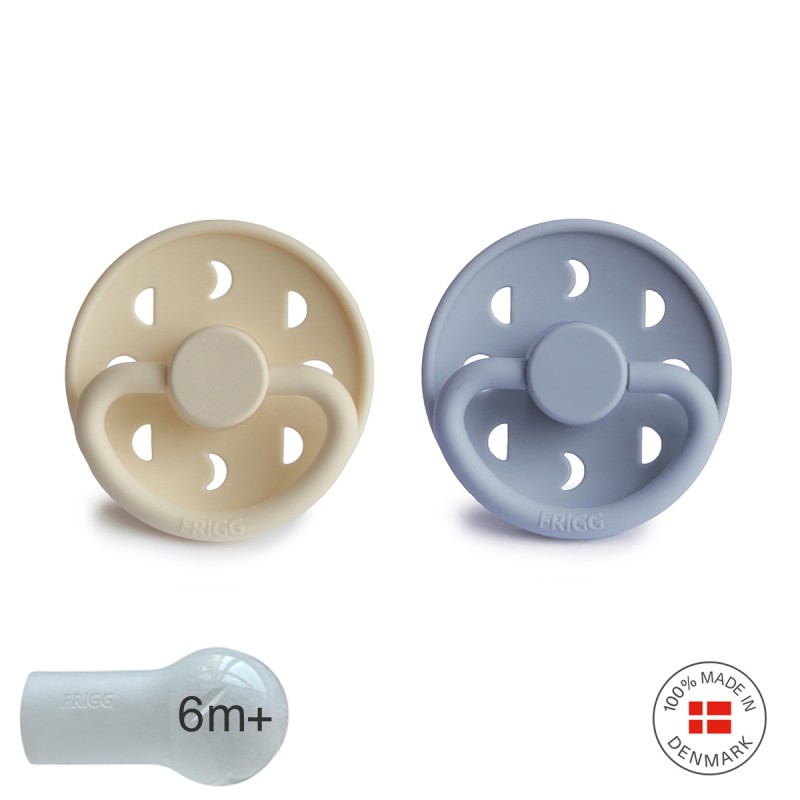 SILICONE PACIFIER BLOCK 2 PACK MOON PHASE POWDER BLUE/CREAM 6+