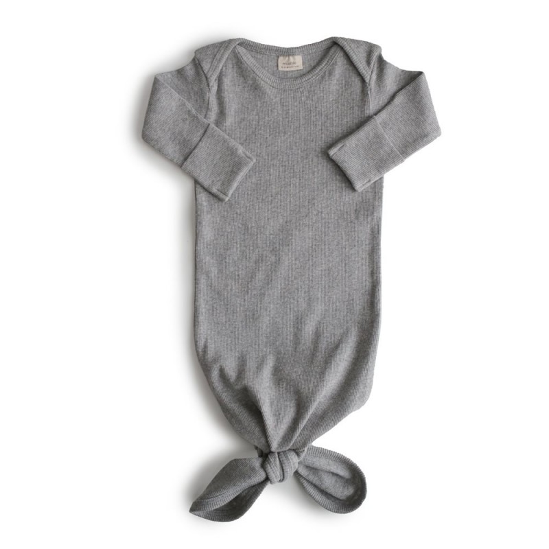 RIBBED KNOTTED BABY GOWN L/S GRAY MELANGE 0-3m