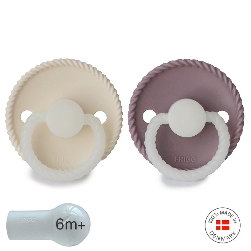 SILICONE PACIFIER NIGHT 2 PACK ROPE CREAM/TW.MAUVE 6+