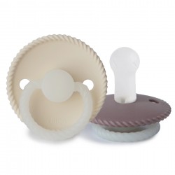 SILICONE PACIFIER NIGHT 2 PACK ROPE CREAM/TW.MAUVE 6+