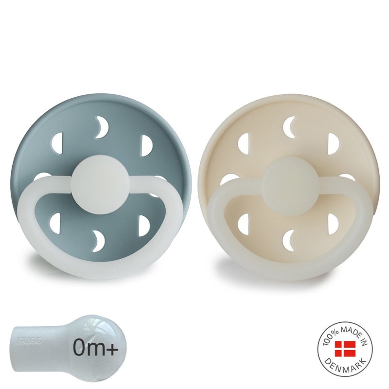 SILICONE PACIFIER NIGHT 2 PACK MOON PHASE ST.BLUE/CREAM 0+