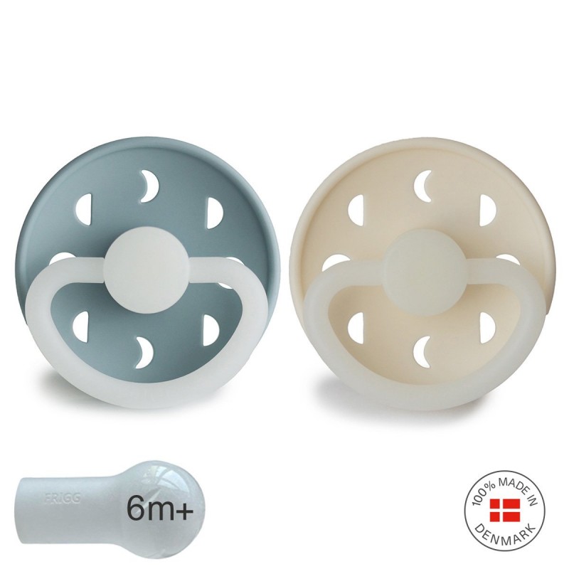SILICONE PACIFIER NIGHT 2 PACK MOON PHASE ST.BLUE/CREAM 6+