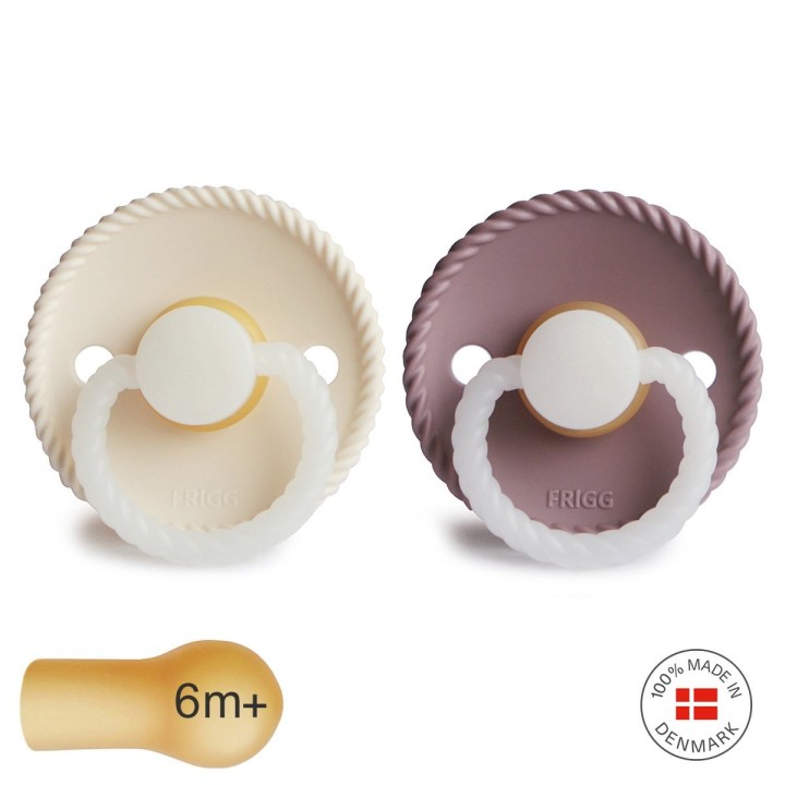 LATEX PACIFIER NIGHT 2 PACK ROPE CREAM/TW.MAUVE 6+