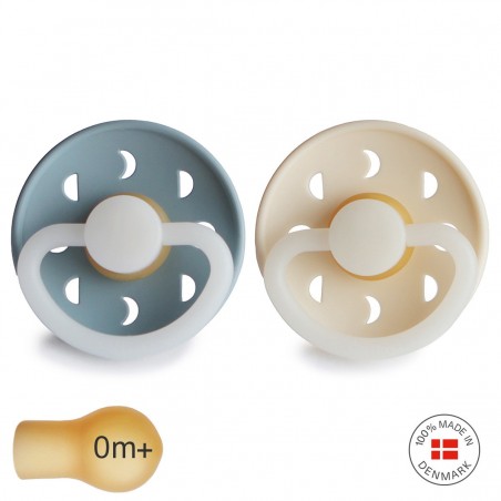 LATEX PACIFIER NIGHT 2 PACK MOON PHASE ST.BLUE/CREAM 0+