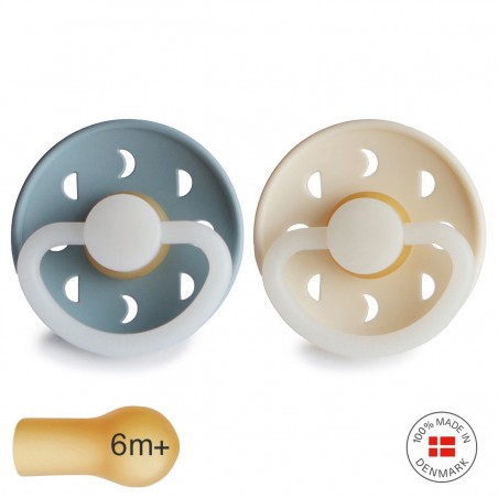 LATEX PACIFIER NIGHT 2 PACK MOON PHASE ST.BLUE/CREAM 6+