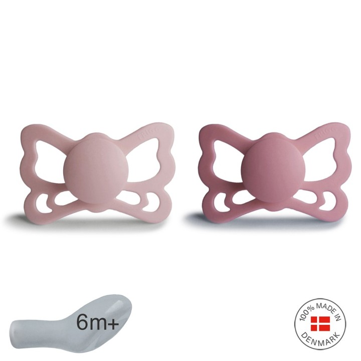 ANAT. SILICONE PACIFIER 2 PACK BUTTERFLY BLUSH/CEDAR 6+