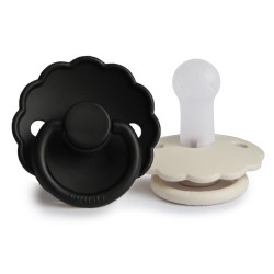 SILICONE PACIFIER BLOCK 2 PACK DAISY CREAM/JET BLACK 6+