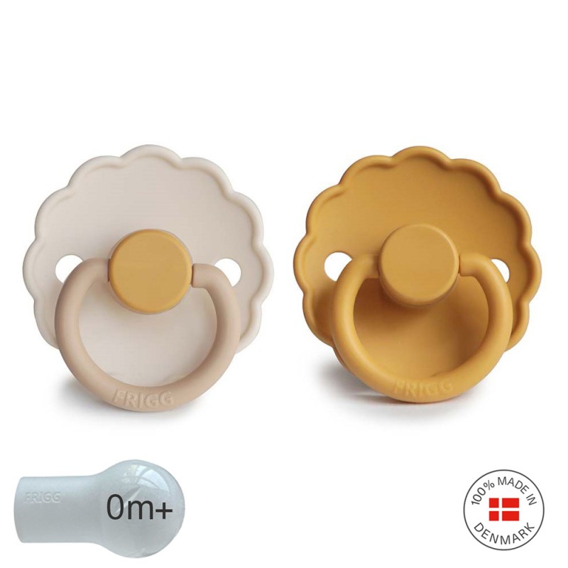 SILICONE PACIFIER BLOCK 2 PACK DAISY CHAMOMILE/HONEY G. 0+