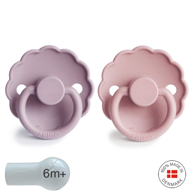SILICONE PACIFIER BLOCK 2 PACK DAISY BABY PINK/S.LILAC 6+