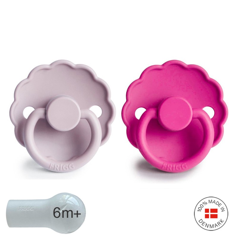 SILICONE PACIFIER BLOCK 2 PACK DAISY S.LILAC/FUCHSIA 6+