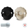 SILICONE PACIFIER BLOCK 2 PACK DAISY CREAM/JET BLACK 6+