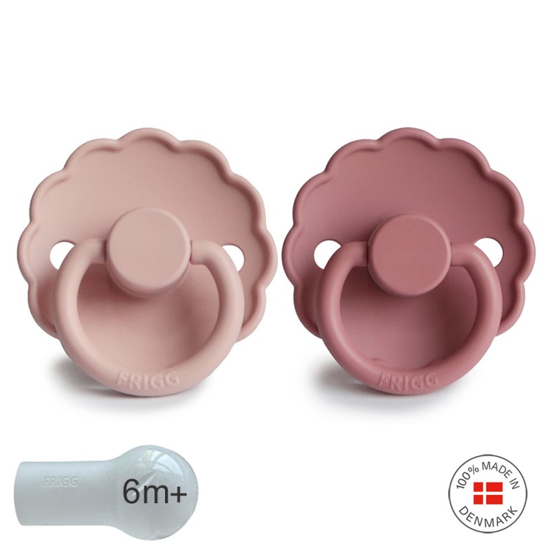 SILICONE PACIFIER BLOCK 2 PACK DAISY BLUSH/DUSTY ROSE 6+