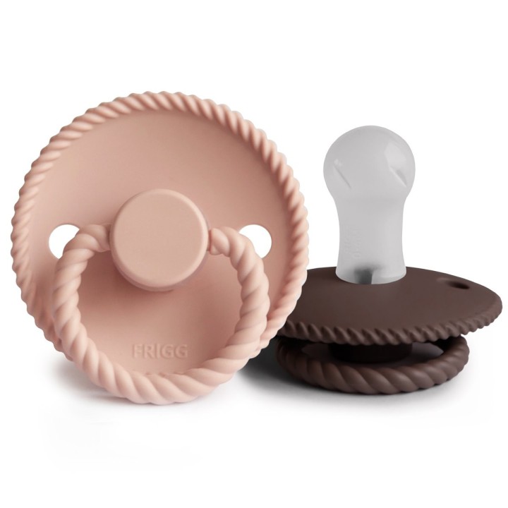 SILICONE PACIFIER BLOCK 2 PACK ROPE BLUSH/COCOA 0+