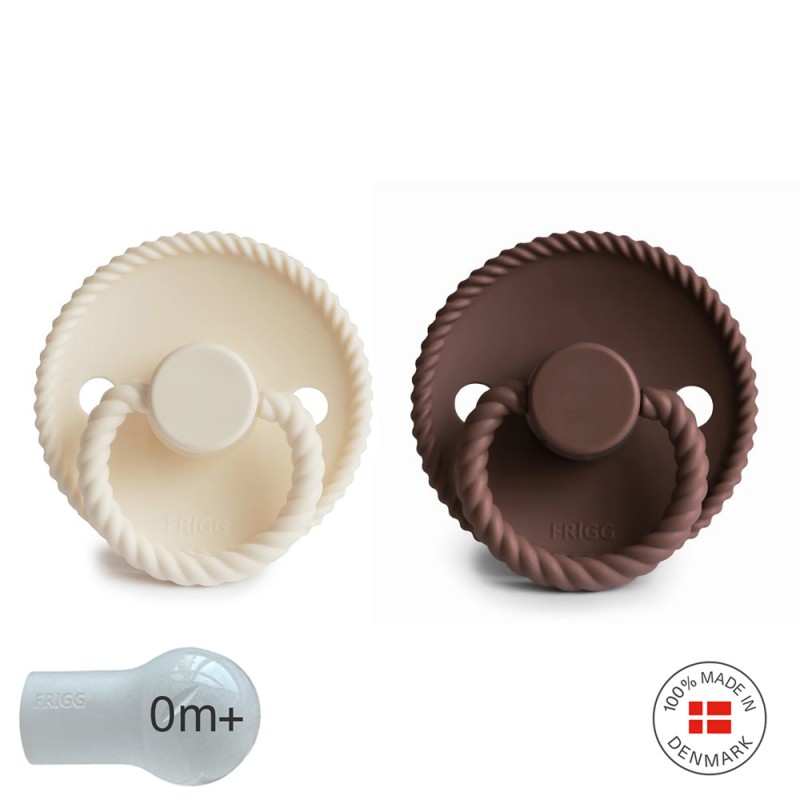 SILICONE PACIFIER BLOCK 2 PACK ROPE CREAM/COCOA 0+