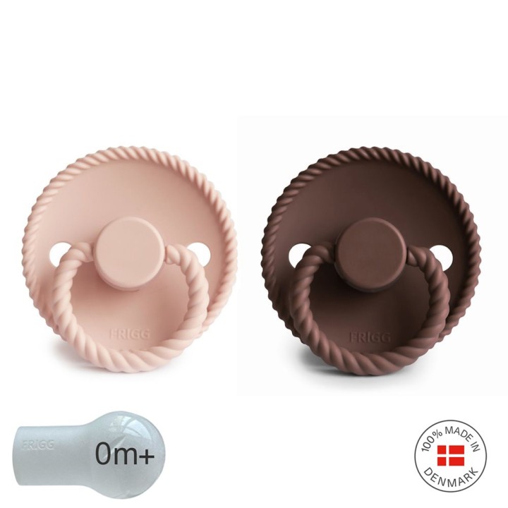 SILICONE PACIFIER BLOCK 2 PACK ROPE BLUSH/COCOA 0+