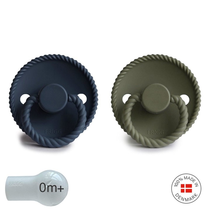SILICONE PACIFIER BLOCK 2 PACK ROPE DARK NAVY/OLIVE 0+