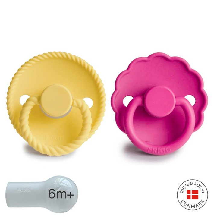 SILICONE PACIFIER BLOCK 2 PACK ROPE/DAISY SUNFLOW./FUCHSIA 6+