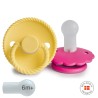 SILICONE PACIFIER BLOCK 2 PACK ROPE/DAISY SUNFLOW./FUCHSIA 6+