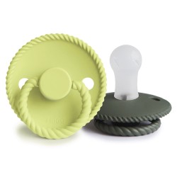 SILICONE PACIFIER BLOCK 2 PACK ROPE GREEN TEA/OLIVE 0+