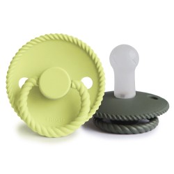SILICONE PACIFIER BLOCK 2 PACK ROPE GREEN TEA/OLIVE 6+