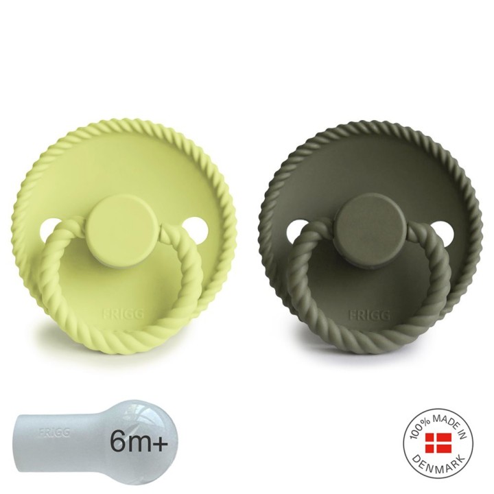 SILICONE PACIFIER BLOCK 2 PACK ROPE GREEN TEA/OLIVE 6+