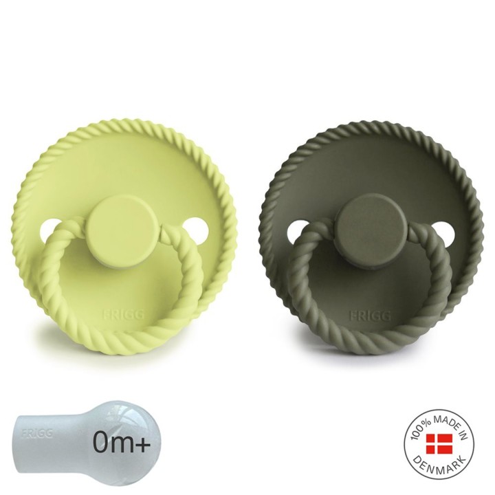 SILICONE PACIFIER BLOCK 2 PACK ROPE GREEN TEA/OLIVE 0+
