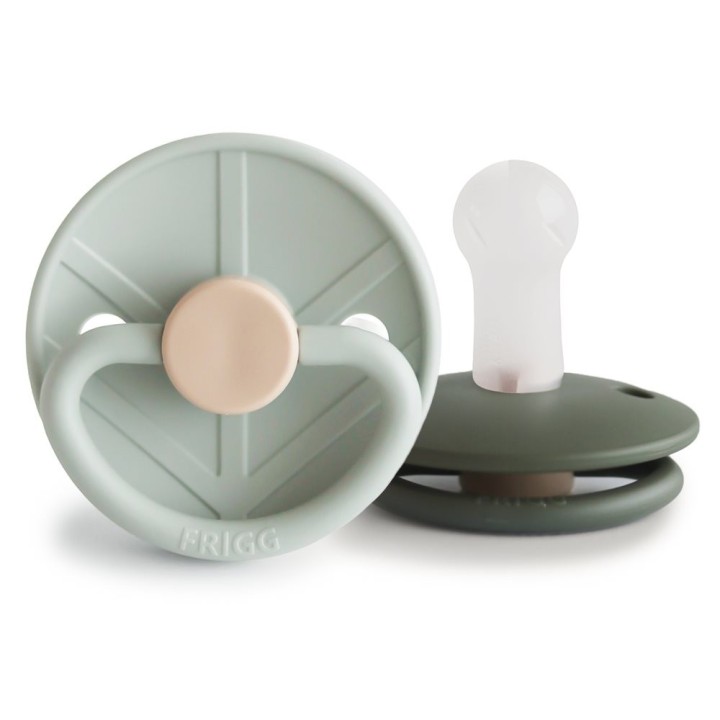 SILICONE PACIFIER BLOCK 2 PACK LITTLE VIKING SAGE/OLIVE 6+
