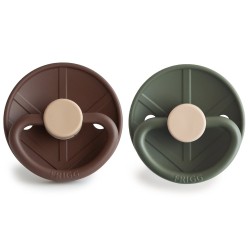 SILICONE PACIFIER BLOCK 2 PACK LITTLE VIKING COCOA/OLIVE 6+