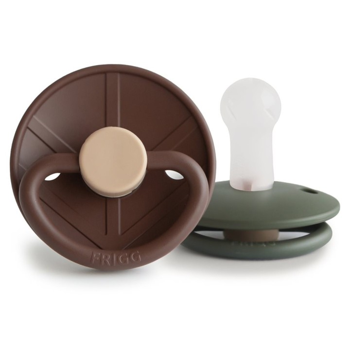 SILICONE PACIFIER BLOCK 2 PACK LITTLE VIKING COCOA/OLIVE 6+