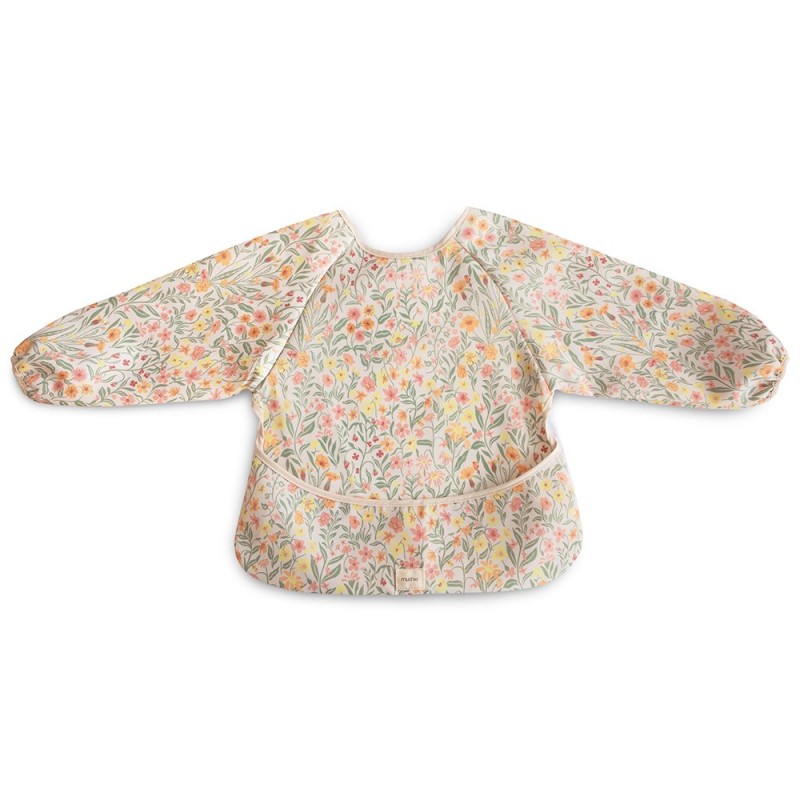 LONG SLEEVE BIB SOLID PASTEL BLOOMS 36x40 CM