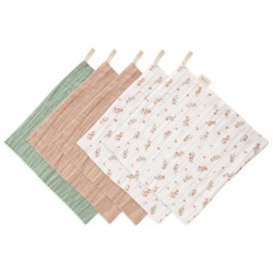 MUSLIN COTTON WASHCLOTH-5 PACK PRINT PINK FLOWERS 28x28 CM