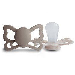 ANAT. SILICONE PACIFIER 2 PACK BUTTERFLY PORTOBELLO/CREAM 6+