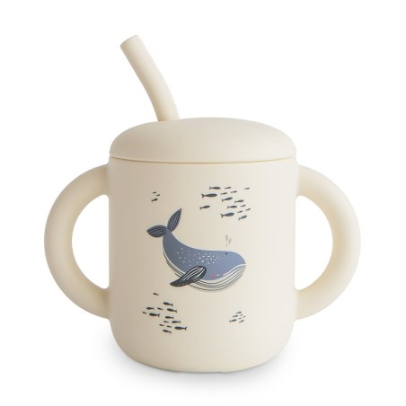 TAZA DIDÁCTICA+PAJITA SILICONA PRINT WHALES 9.5x7.15x12 CM