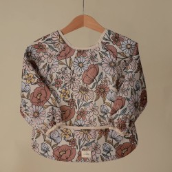 LONG SLEEVE BIB SOLID RETRO FLOWERS 36x40 CM